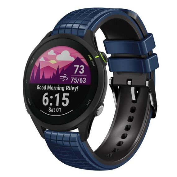 Per Garmin Forerunner 255 Music 22mm Mesh cinturino in silicone a due colori (blu scuro nero)