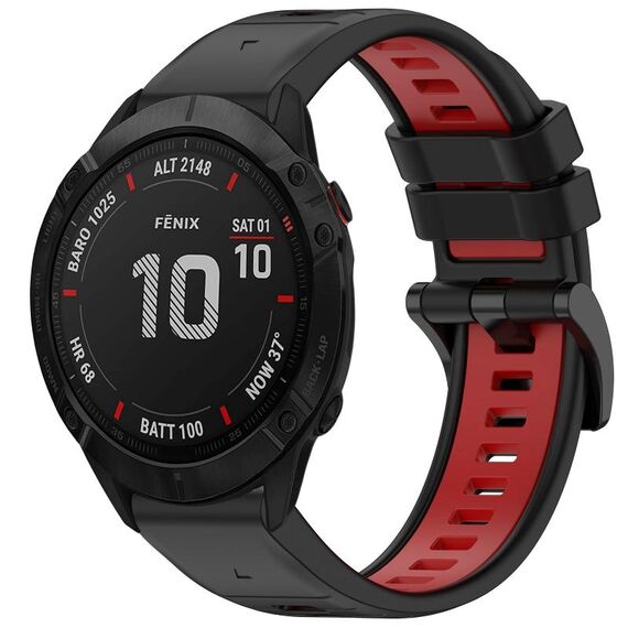 Per Garmin Fenix 6X GPS Sports Cinturino in silicone a sgancio rapido bicolore (nero + rosso)