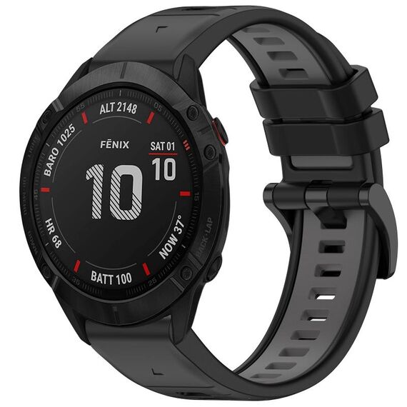 Per Garmin Fenix 6X Pro Sports cinturino in silicone a sgancio rapido bicolore (nero + grigio)