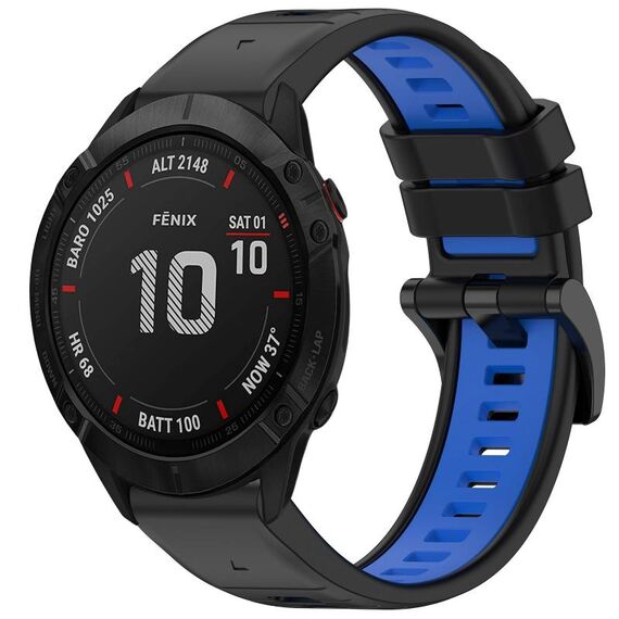 Per Garmin Fenix 6X Pro Sports cinturino in silicone a sgancio rapido bicolore (nero + blu)
