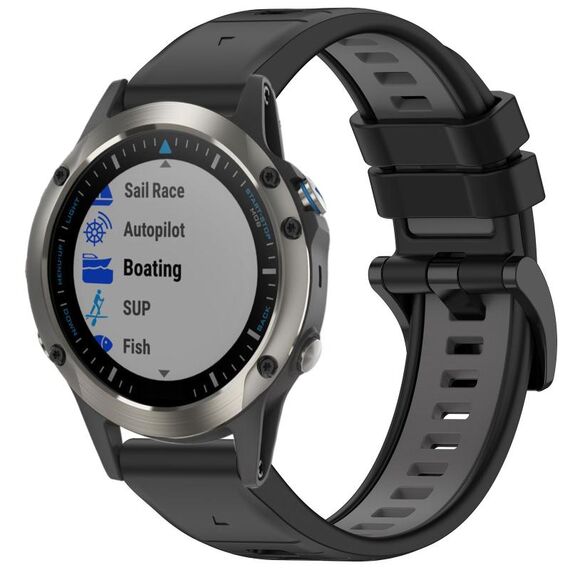 Per Garmin Fenix 5X Sapphire / GPS / Plus Cinturino sportivo in silicone a sgancio rapido bicolore (nero + grigio)