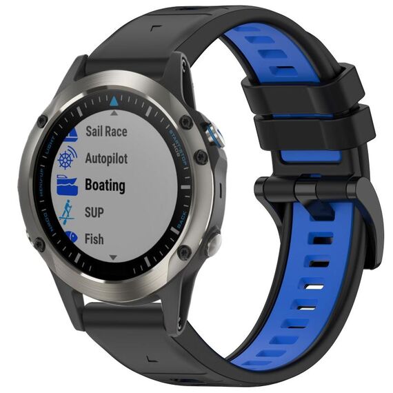 Per Garmin Fenix 5X Sapphire / GPS / Plus Cinturino sportivo in silicone a sgancio rapido bicolore (nero + blu)