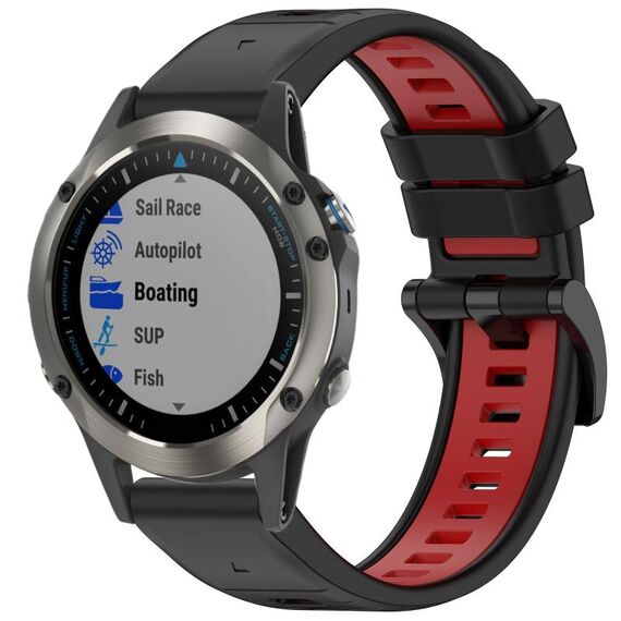 Per Garmin Fenix 5X Sapphire / GPS / Plus Cinturino sportivo in silicone a sgancio rapido bicolore (nero + rosso)