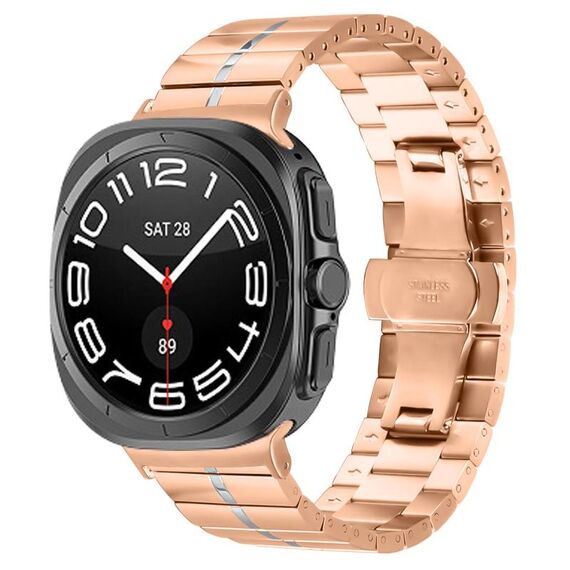 Per Samsung Galaxy Watch Ultra 47mm Kalebol One-bead Cinturino in acciaio inossidabile (oro rosa argento)