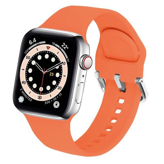 Per Apple Watch 46mm / 49mm / 45mm / 44mm Kalebol Cinturino in silicone con fibbia ad ardiglione in metallo (arancione)