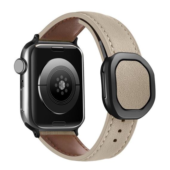 Per Apple Watch 46mm / 49mm / 45mm / 44mm Kalebol Magnetic Fold Genuine Buckle Cinturino in pelle per orologio (albicocca)