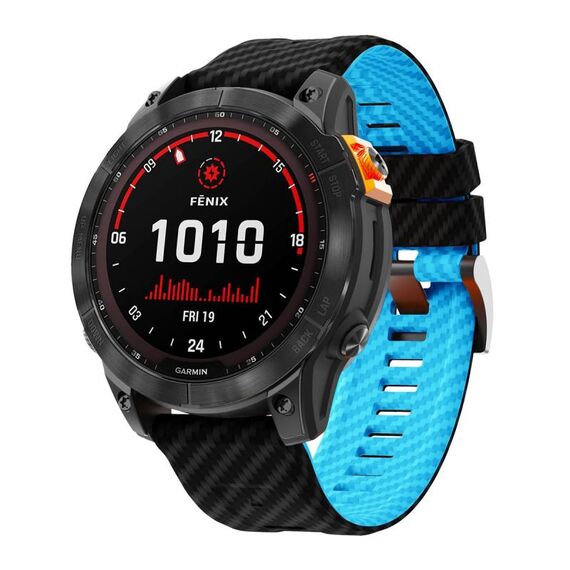 Per Garmin Fenix ​​7X 26mm Kalebol Two Color Carbon Fiber Print Silicone Watch Band (Nero Azzurro)