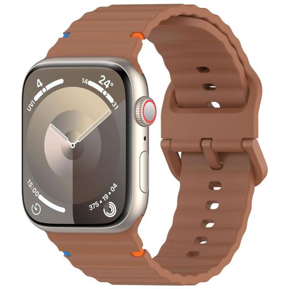 Per Apple Watch 42mm / 41mm / 40mm / 38mm Kalebol Wavy Grain Cinturino in silicone cucito (marrone)