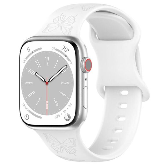 Per Apple Watch 46mm / 49mm / 45mm / 44mm Kalebol 8-shaped Buckle Butterfly Embossed Silicone Watch Band (Bianco)