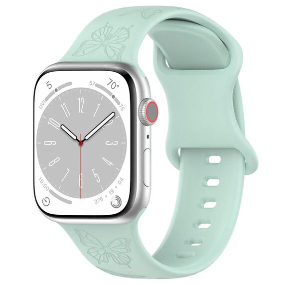 Per Apple Watch 42mm / 41mm / 40mm / 38mm Kalebol 8-shaped Buckle Butterfly Embossed Silicone Watch Band (verde chiaro)
