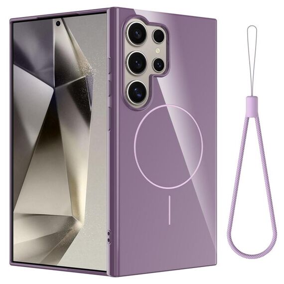 Per Samsung Galaxy S22 Ultra 5G Custodia per telefono antiurto in TPU lucido MagSafe con cordino (viola)
