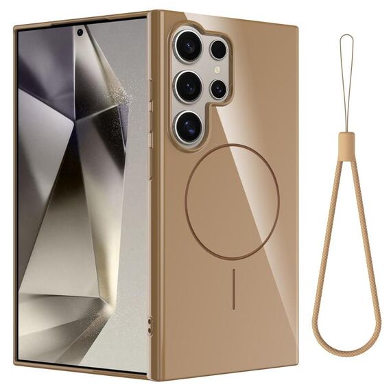Per Samsung Galaxy S22 Ultra 5G Custodia per telefono antiurto in TPU lucido MagSafe con cordino (oro)