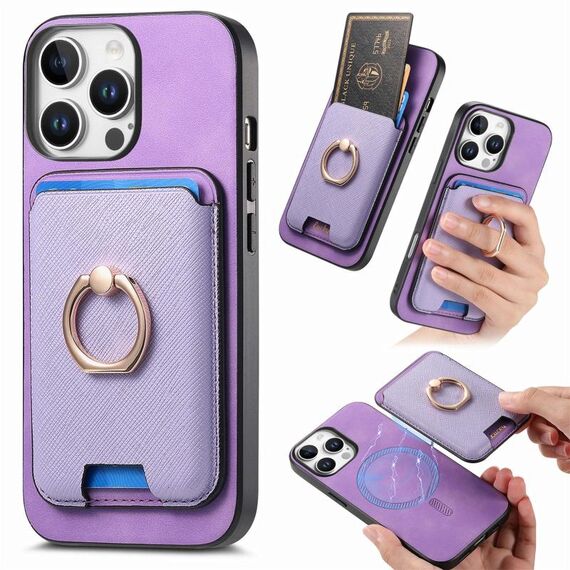 Per iPhone 12 Pro Max Retro Cross Leather Card Bag MagSafe Custodia per telefono (viola)