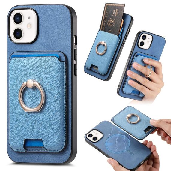 Per iPhone 11 Retro Cross Leather Card Bag MagSafe Custodia per telefono (blu)