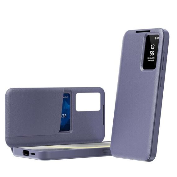 Custodia in pelle con finestra Smart View per Samsung Galaxy A55 e slot per schede (viola)