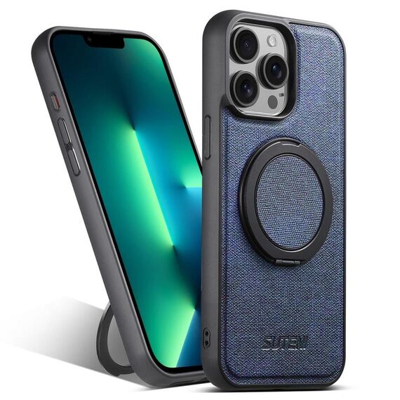 Per iPhone 13 Pro Max Suteni G3 360 Supporto Rotante MagSafe Custodia Posteriore in Pelle Denim per Telefono (Blu)