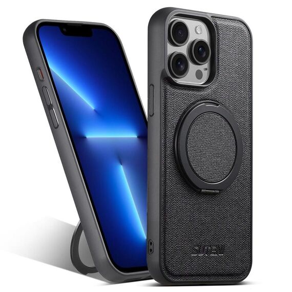 Per iPhone 13 Pro Suteni G3 360 Supporto Rotante MagSafe Custodia Posteriore in Pelle Denim per Telefono (Nero)