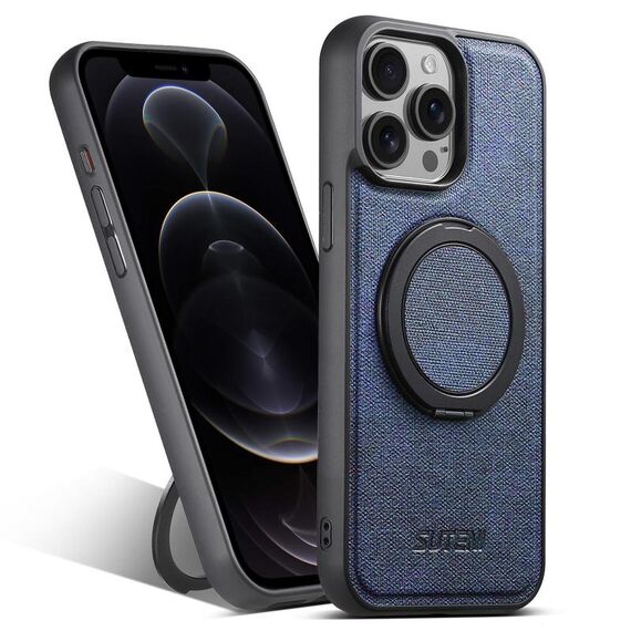 Per iPhone 12 Pro Suteni G3 360 Supporto Rotante MagSafe Custodia Posteriore in Pelle Denim per Telefono (Blu)