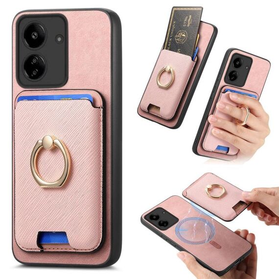 Per Redmi 13C / Poco C65 Retro Cross Leather Ring Vertical Insert Card Bag MagSafe Custodia per telefono (rosa)