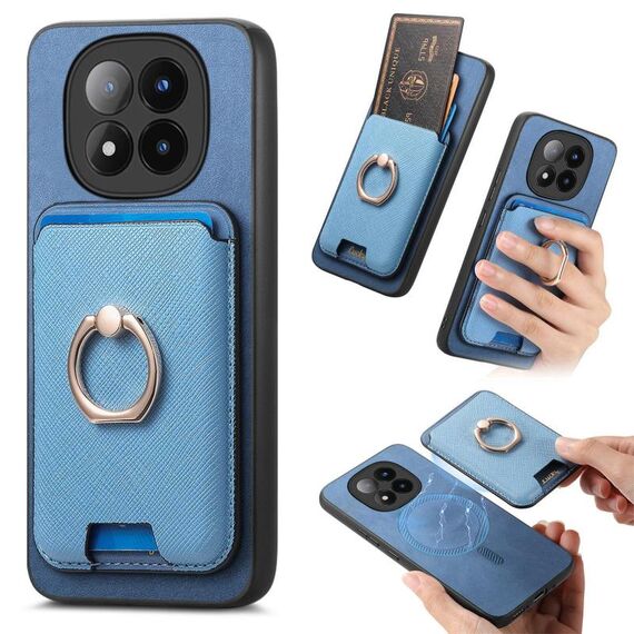 Per Xiaomi 14 Pro 5G Retro Cross Leather Ring Vertical Insert Card Bag MagSafe Custodia per telefono (blu)