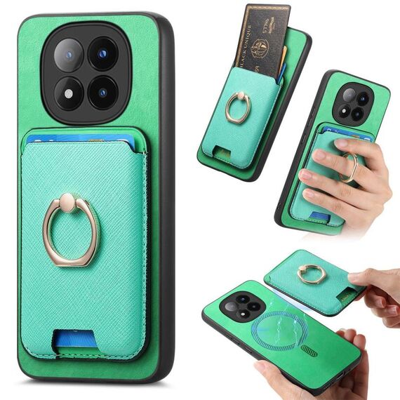 Per Xiaomi 14 Pro 5G Retro Cross Leather Ring Vertical Insert Card Bag MagSafe Custodia per telefono (verde)