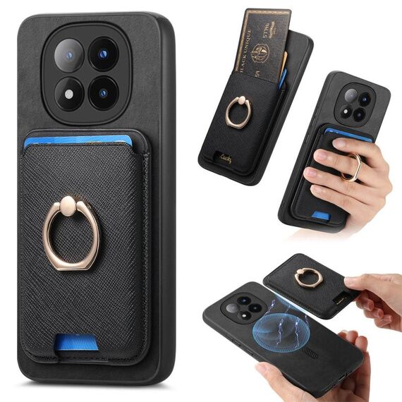 Per Xiaomi 14 Pro 5G Retro Cross Leather Ring Vertical Insert Card Bag MagSafe Custodia per telefono (nero)