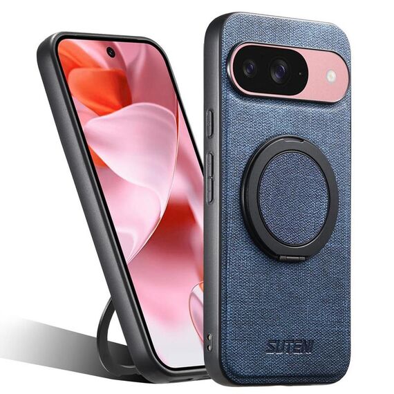 Per Google Pixel 9 Suteni G3 360 Supporto Rotante MagSafe Denim Custodia Posteriore in Pelle per Telefono (Blu)