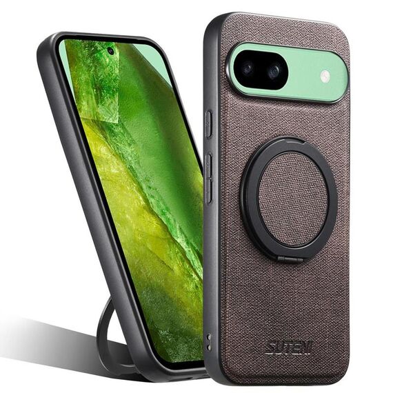 Per Google Pixel 8a Suteni G3 360 Supporto Rotante MagSafe Custodia Posteriore in Pelle Denim per Telefono (Marrone)