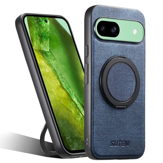 Per Google Pixel 8a Suteni G3 360 Supporto Rotante MagSafe Denim Custodia Posteriore in Pelle per Telefono (Blu)
