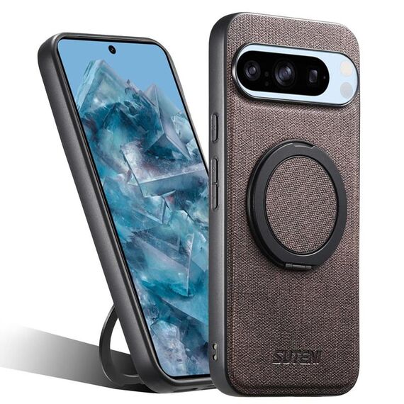 Per Google Pixel 8 Pro Suteni G3 360 Supporto Rotante MagSafe Denim Custodia Posteriore in Pelle per Telefono (Marrone)