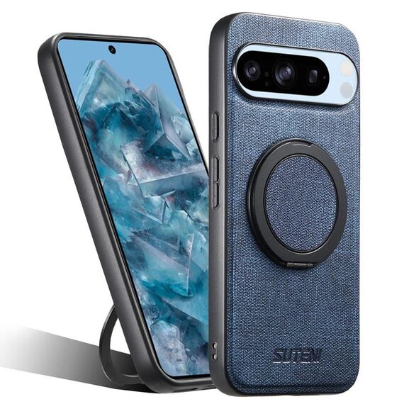 Per Google Pixel 8 Pro Suteni G3 360 Supporto Rotante MagSafe Denim Custodia Posteriore in Pelle per Telefono (Blu)