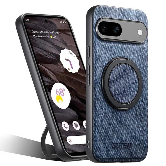 Per Google Pixel 7a Suteni G3 360 Supporto Rotante MagSafe Denim Custodia Posteriore in Pelle per Telefono (Blu)