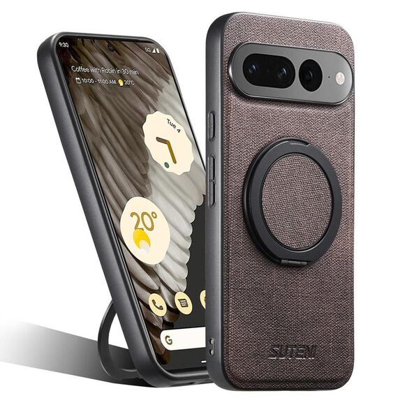 Per Google Pixel 7 Pro Suteni G3 360 Supporto Rotante MagSafe Custodia Posteriore in Pelle Denim per Telefono (Marrone)
