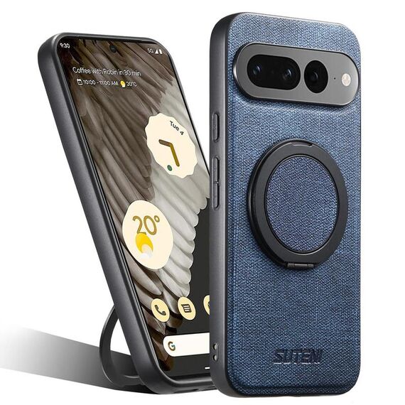 Per Google Pixel 7 Pro Suteni G3 360 Supporto Rotante MagSafe Denim Custodia Posteriore in Pelle per Telefono (Blu)