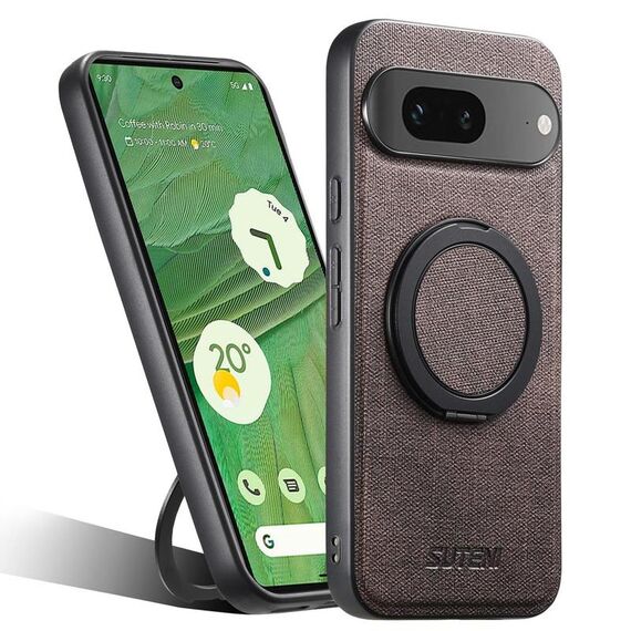 Per Google Pixel 7 Suteni G3 360 Supporto Rotante MagSafe Custodia Posteriore in Pelle Denim per Telefono (Marrone)