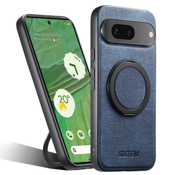 Per Google Pixel 7 Suteni G3 360 Supporto Rotante MagSafe Denim Custodia Posteriore in Pelle per Telefono (Blu)