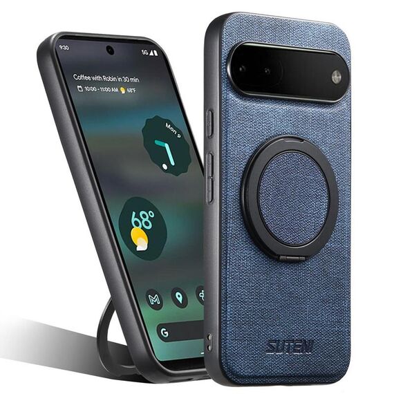 Per Google Pixel 6a Suteni G3 360 Supporto Rotante MagSafe Denim Custodia Posteriore in Pelle per Telefono (Blu)