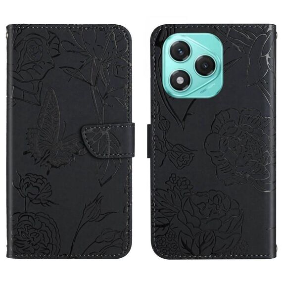 Custodia in pelle flip con motivo a farfalla in rilievo per Honor 400 Lite HT03 (nero)