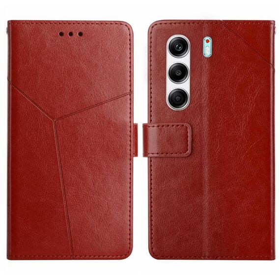 Custodia a libro in pelle con motivo a Y per Tecno Camon 40 4G (marrone)
