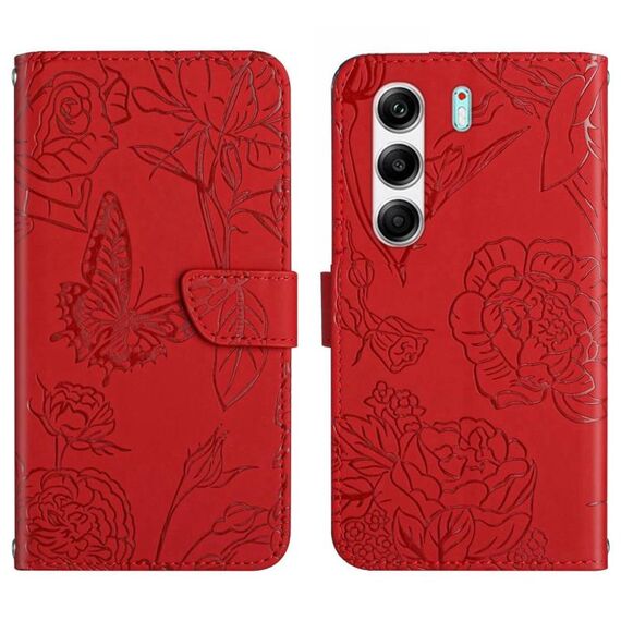 Custodia a libro in pelle con motivo a farfalla per Tecno Camon 40 Pro 5G (rossa)