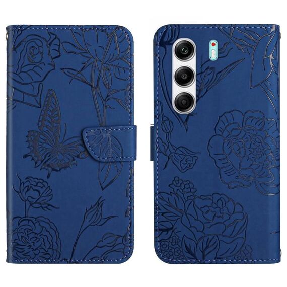 Custodia in pelle con motivo a farfalla per Tecno Camon 40 4G (blu)