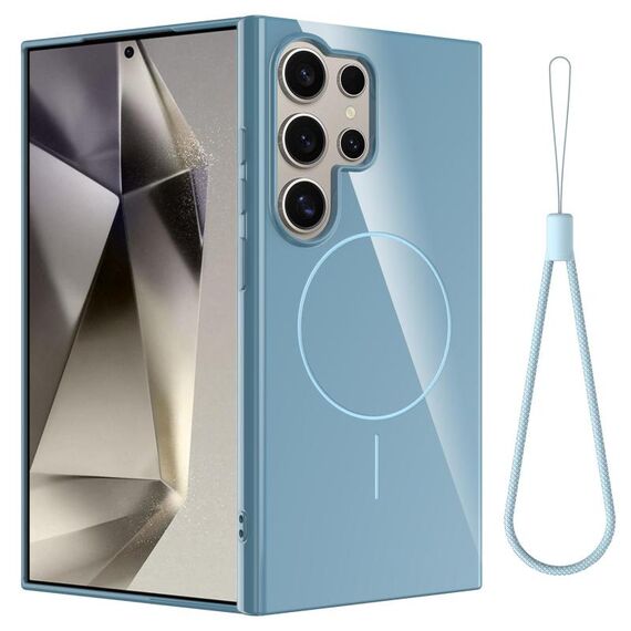 Per Samsung Galaxy S24 Ultra 5G Custodia per telefono antiurto in TPU lucido MagSafe con cordino (blu)