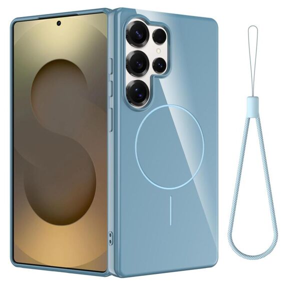 Per Samsung Galaxy S25 Ultra 5G Custodia per telefono antiurto in TPU lucido MagSafe con cordino (blu)