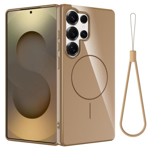 Custodia antiurto MagSafe in TPU lucido per Samsung Galaxy S25 Ultra 5G con cordino (oro)