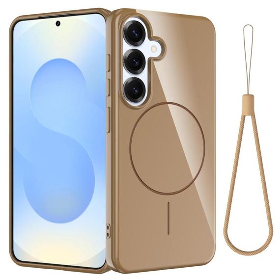 Per Samsung Galaxy S25+ 5G Custodia per telefono antiurto in TPU lucido MagSafe con cordino (oro)