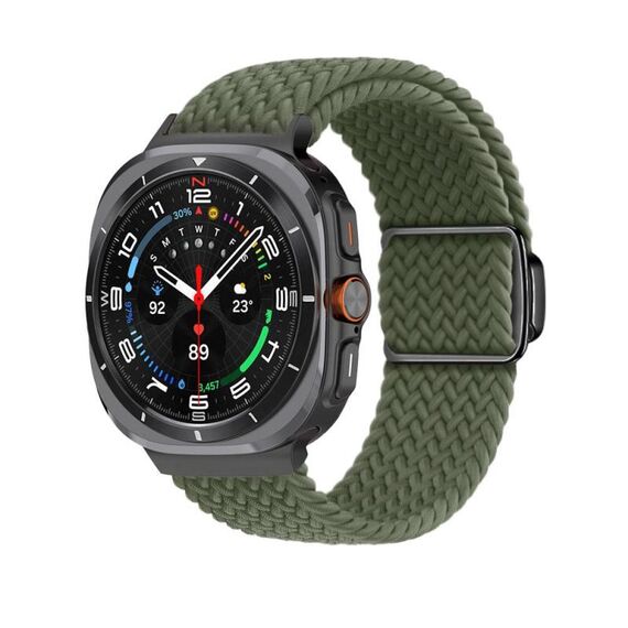 Per Samsung Galaxy Watch Ultra 47mm Kalebol Braided Loop Magnetic Black Buckle Watch Band (verde oliva scuro)