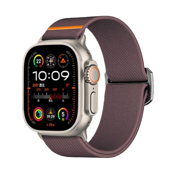 Per Apple Watch 46mm / 49mm / 45mm / 44mm Kalebol Bull Bead Buckle Elastic Nylon Watch Band (viola fumo)