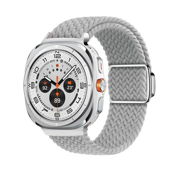 Per Samsung Galaxy Watch Ultra 47mm Kalebol Braided Loop Magnetic Silver Buckle Watch Band (Grigio chiaro)