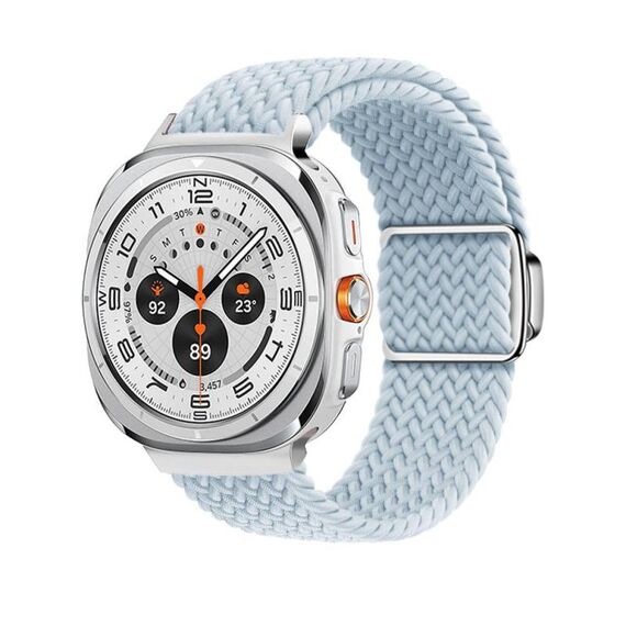 Per Samsung Galaxy Watch Ultra 47mm Kalebol Braided Loop Magnetic Silver Buckle Watch Band (Blu nebbia)