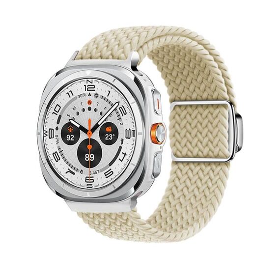 Per Samsung Galaxy Watch Ultra 47mm Kalebol Braided Loop Magnetic Silver Buckle Watch Band (Starlight)